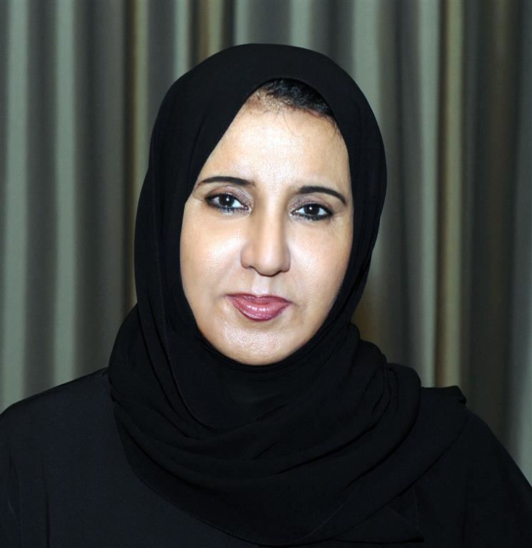 Fatima bint Mubarak Al Ketbi with her tight-lipped smile while wearing a black hijab and black blouse