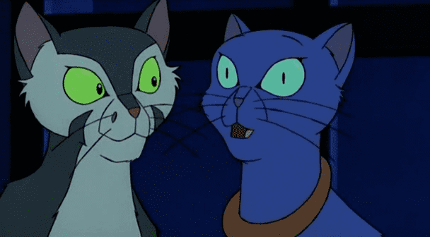 Francis talking to Felicitas in a scene from Felidae, 1994.