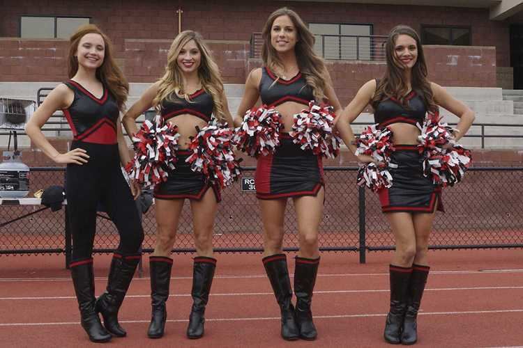 Caitlin Stasey, Reanin Johannink, Brooke Butler, and Amanda Grace Benitez in a scene from the 2013 movie, All Cheerleaders Die