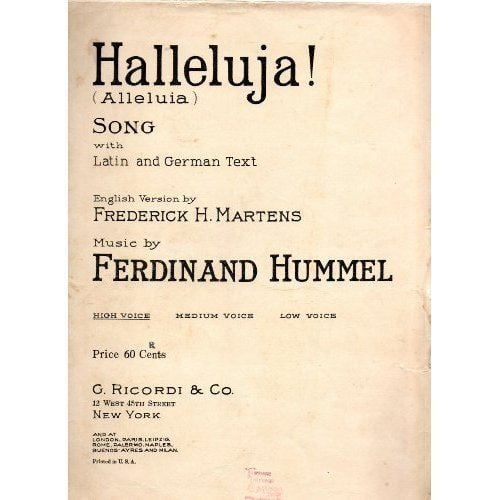 Ferdinand Hummel Halleluja Alleluia Song with English Text Ferdinand Hummel for