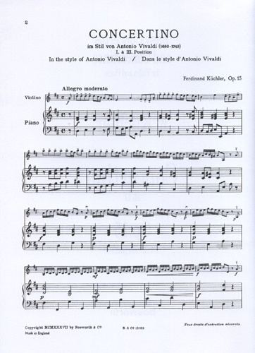 Ferdinand Küchler Sheet music for violin Ferdinand Kuchler Concertino In D Opus 15