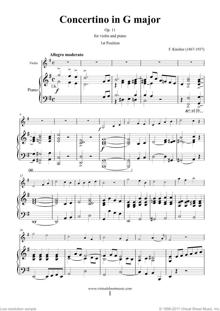 Ferdinand Küchler Kuchler Concertino in G major Op 11 sheet music for violin and piano