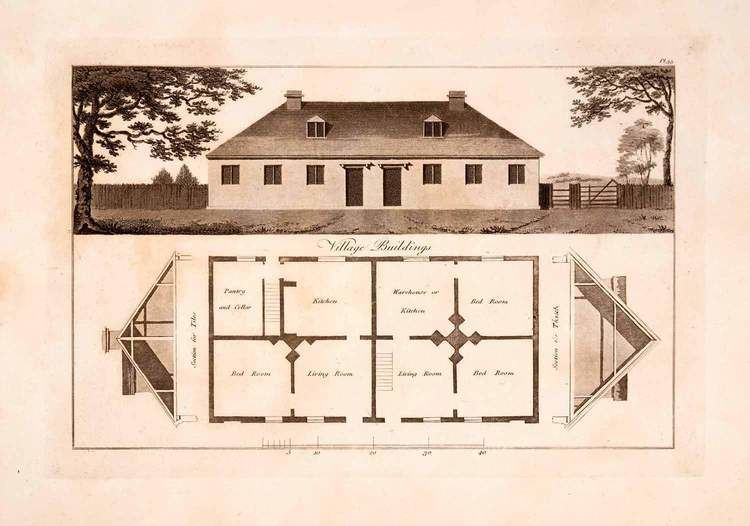 Ferme ornée 1823 Aquatint Engraving John Plaw Village Building Cottages Ferme