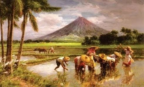 Planting Rice with Mayon Volcano by Fernando Amorsolo