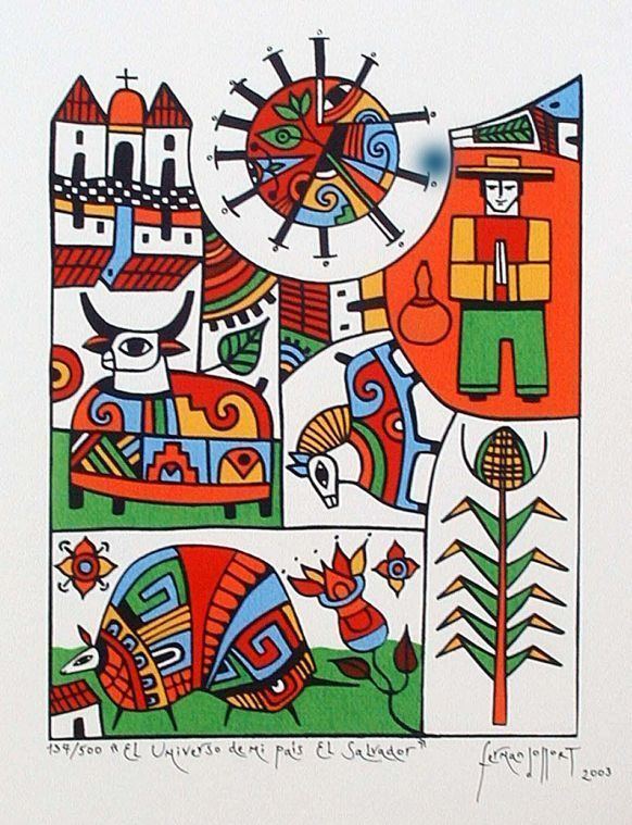 A colorful painting signed by Fernando Llort