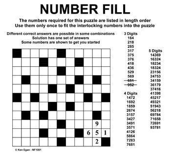 Fill-In Numbers Puzzle