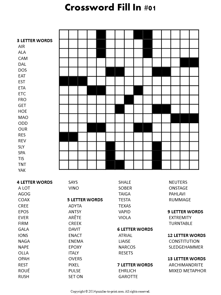 Crossword Fill-In Puzzle