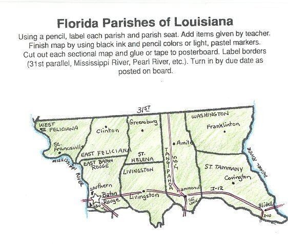 Florida Parishes Louisiana State Map Poster