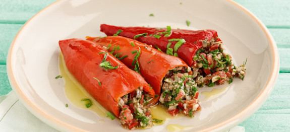 Florina pepper Stuffed Florina peppers with marinated anchovies and herbs