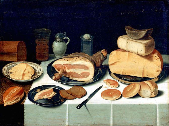 Floris van Dyck Clara Peeters 39Still life with Cheeses Almonds and