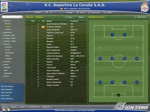 Football Manager 2007 showing the Real Club Deportivo de La Coruña player's name and their position