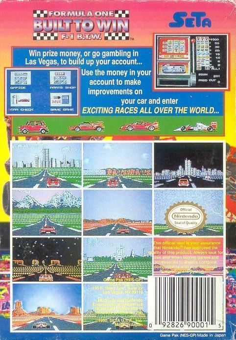 Formula One: Built to Win Formula One Built to Win Box Shot for NES GameFAQs