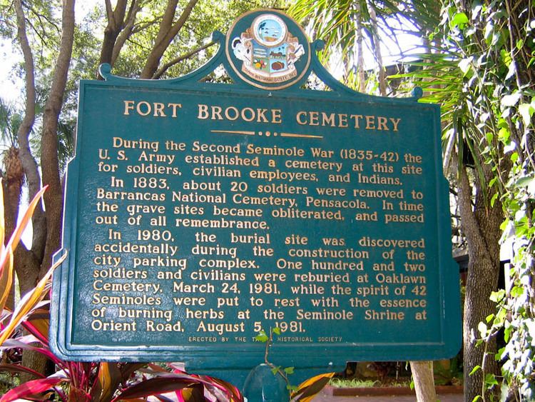 Fort Brooke Historical Marker dedicated to the Fort Brooke Cemetery