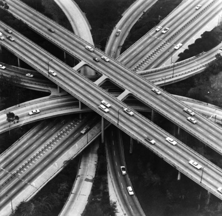 Four Level Interchange ca 1960s Aerial view of the four level interchange of the Los