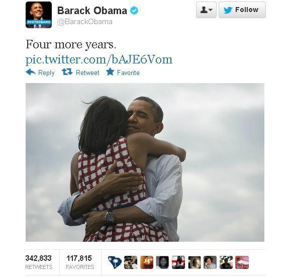 Four More Years Obama four more years tweet skyrockets to No 1 retweet CNET