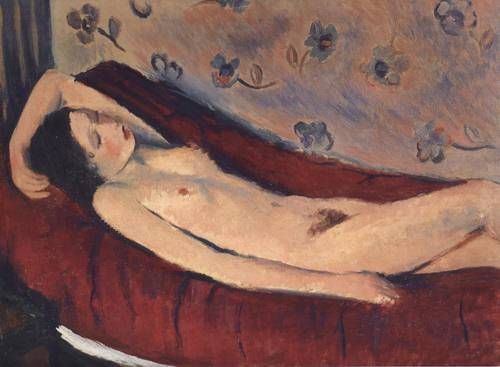 Francesco Menzio Reclining Nude on a Red Background Painting by Francesco