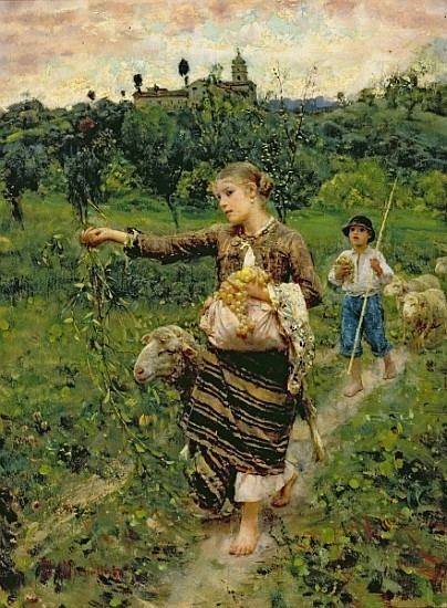 Francesco Paolo Michetti Shepherdess carrying a bunch of grapes Francesco Paolo