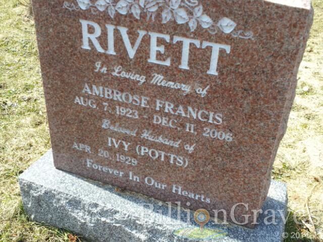 Francis Rivett Grave Site of Ambrose Francis Rivett 19232006 BillionGraves