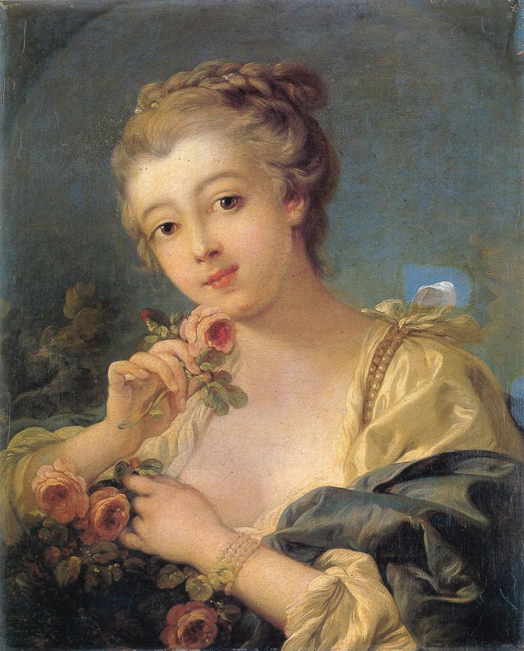 Francois Boucher Young Woman with a Bouquet of Roses Francois Boucher