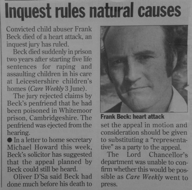 Frank Beck (sex offender) Anorak Lord Janner When Frank Beck worked for MI6 and children