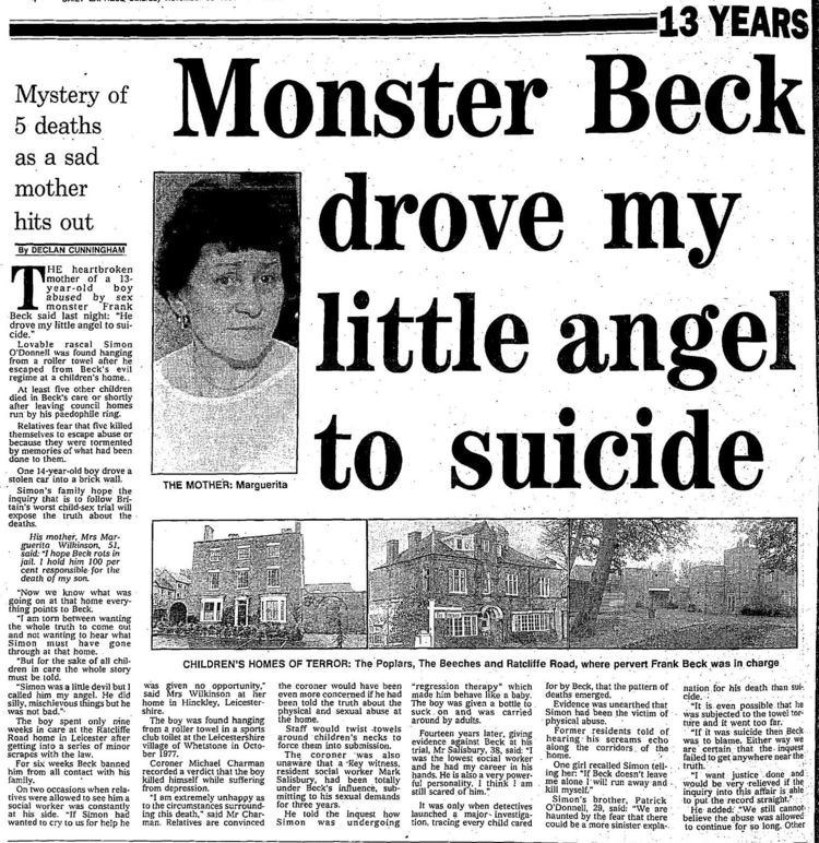 Frank Beck (sex offender) Leicestershire Frank Beck spotlight