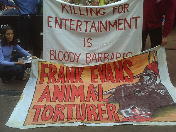 Frank Evans Bullfighting The Facts Protest against Frank Evans