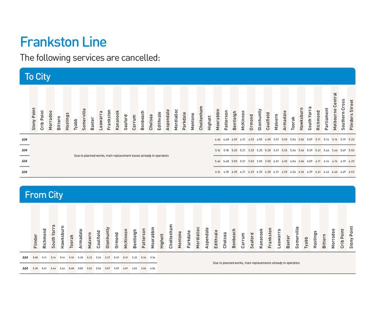 Frankston railway line services cancellation timetable