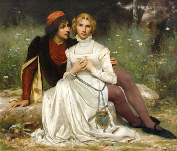 Artwork by FranÃ§ois-Alfred Delobbe, Faust and Marguerite, Made of oil on canvas