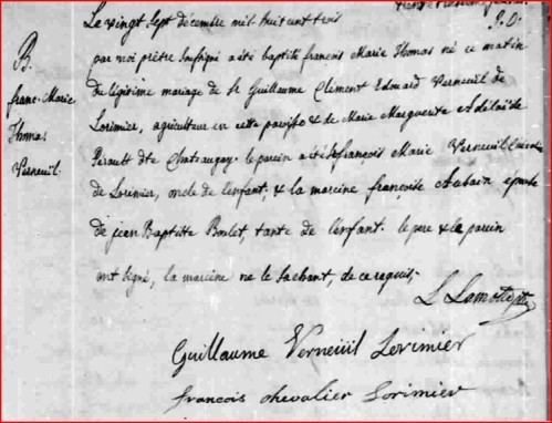 François-Marie-Thomas Chevalier de Lorimier Naissance de Franois Marie Thomas Verneuil Chevalier de Lorimier le
