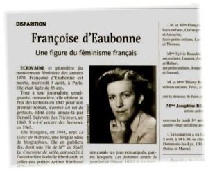 Françoise d'Eaubonne Bibliographie critique sur Franoise d39Eaubonne