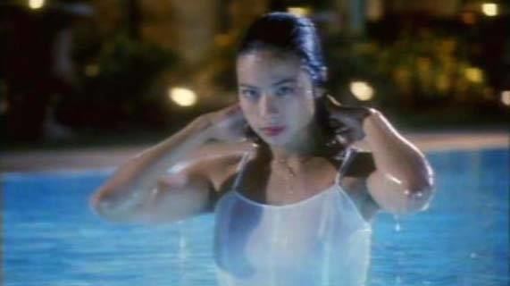 Françoise Yip in a swimming pool while wearing white top