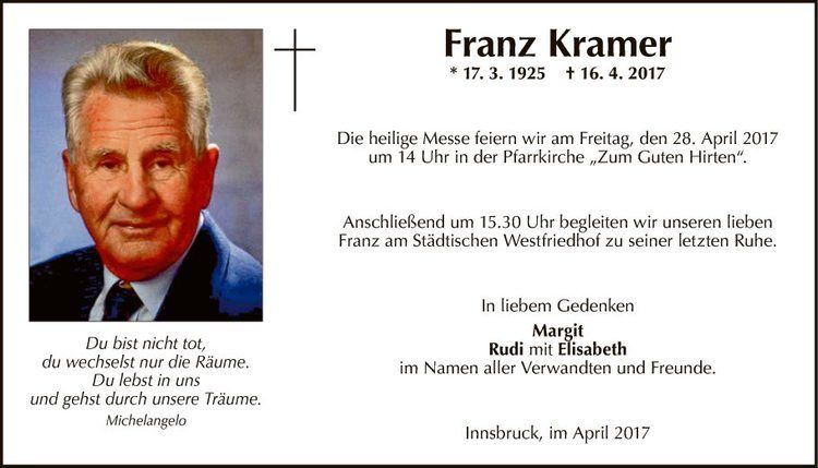 Franz Kramer Traueranzeige von Franz Kramer vom 25042017