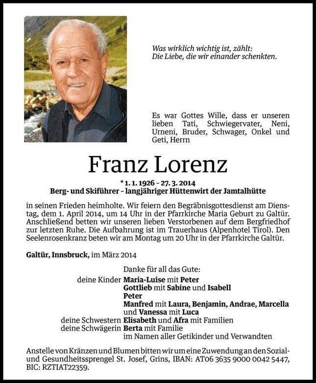Franz Lorenz Franz Lorenz Todesanzeige VN Todesanzeigen