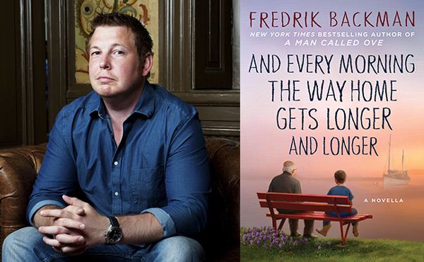 Fredrik Backman sitting on a couch while wearing a long sleeve (left), and the poster of "A man called Ove" a novel by Fredrick Backman (right)