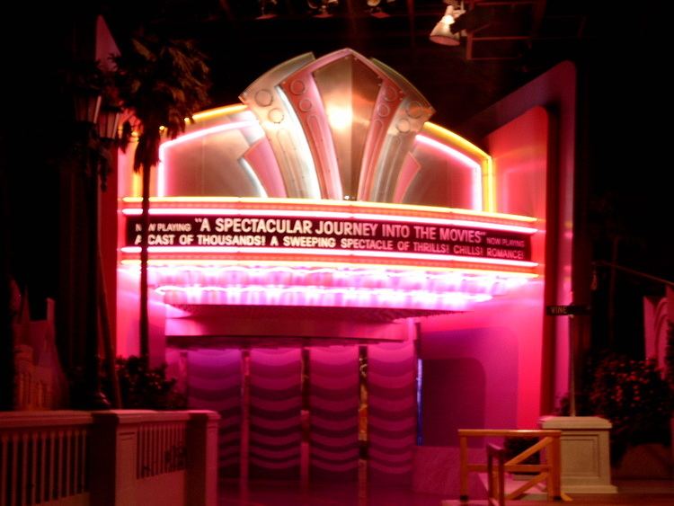 Free Ride (1986 film) movie scenes The neon theatre marquee inside of the 1930s era Hollywood soundstage at the beginning of the ride 