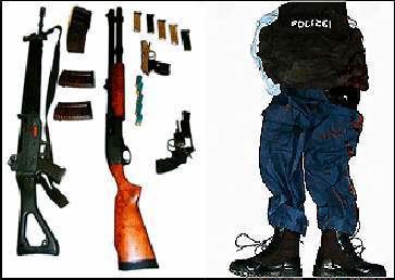 Police uniform, rifles, and guns used by Friedrich Leibacher