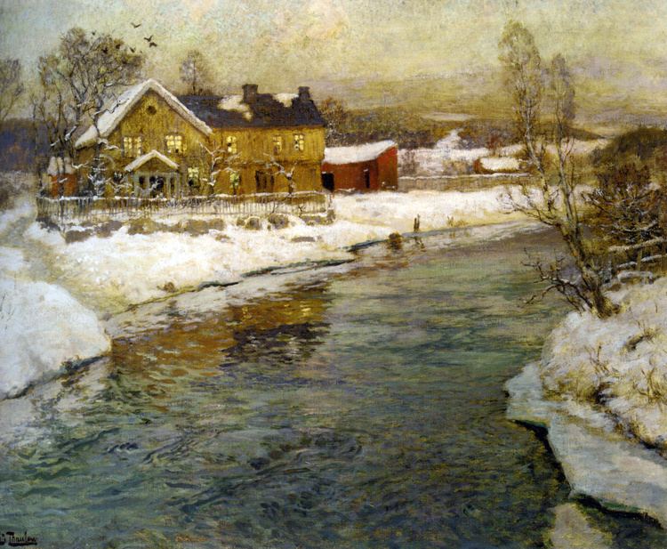 Frits Thaulow Cottage by a Canal in the Snow Frits Thaulow WikiArtorg