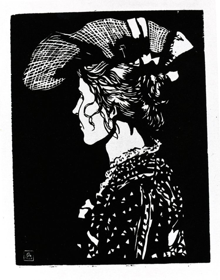 A portrait of a woman wearing a hat and dress by Fritz Bleyl