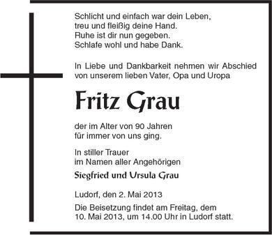 Fritz Grau Fritz Grau Nordkurier Anzeigen