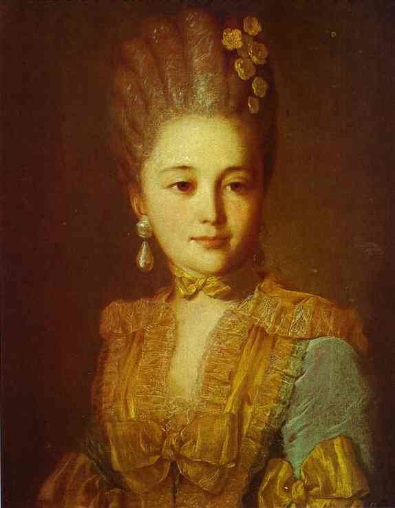 Fyodor Rokotov Portrait of an Unknown Woman in a Blue Dress with Yellow