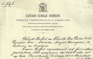 Gaetano Guindani Approvazione di Gaetano Guindani Vescovo di Bergamo alle Figlie di