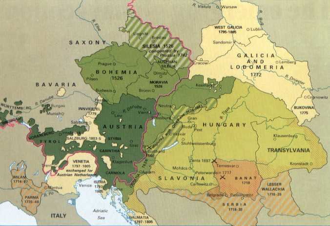 Galicia and Lodomeria, Austria, Hungary, Bohemia, Slavonia, Transylvania, and Silesia in the late XVIII century