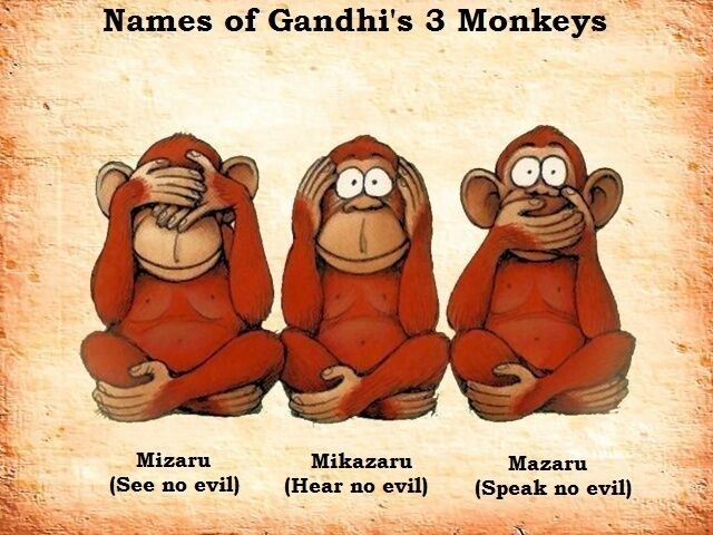Gandhi's Three Monkeys Names of Gandhi39s 3 monkeys Mizaru Mikazaru amp Mazaru Binsbox