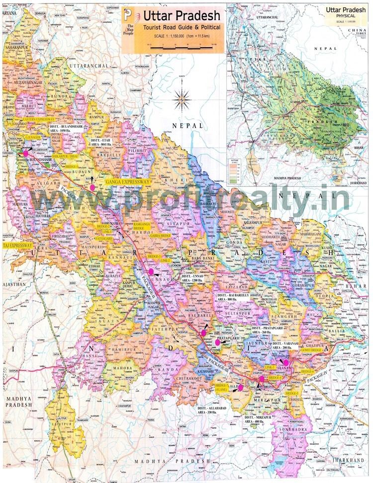 The map of Uttar Pradesh with Ganga Expressway Route Map