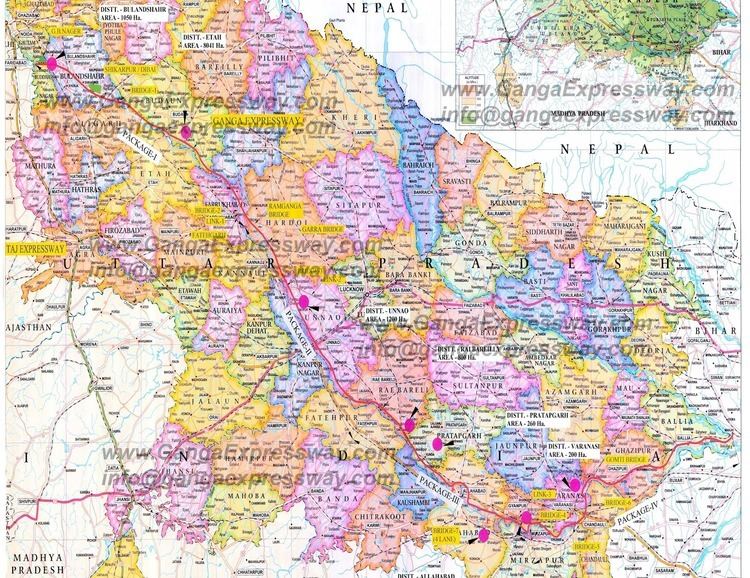 The map of Uttar Pradesh with Ganga Expressway Route Map