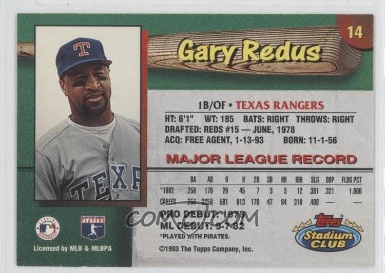 Gary Redus 1993 Topps Stadium Club Teams Texas Rangers 14 Gary