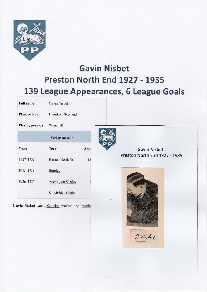 Gavin Nisbet GAVIN NISBET PRESTON NORTH END 19271935 RARE ORIGINAL HAND SIGNED
