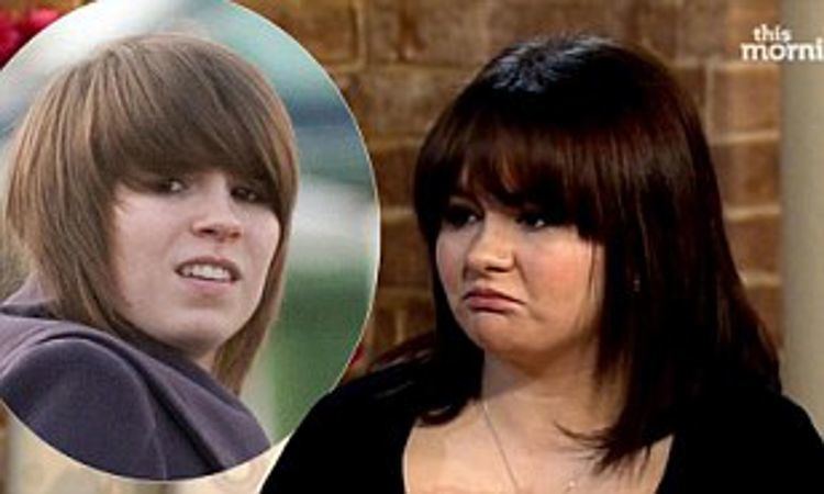 On left, Gemma Barker sporting boyish hair with bangs. On right, Jessica Sayers during an interview about being Gemma Barkers victim.