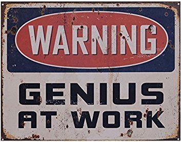 Genius at Work Warning Genius At Work Vintage Funny Metal Sign Amazoncouk