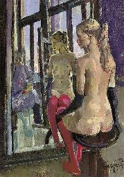 Geoffrey Humphries Geoffrey Humphries b 1945 Nude with crimson stockings